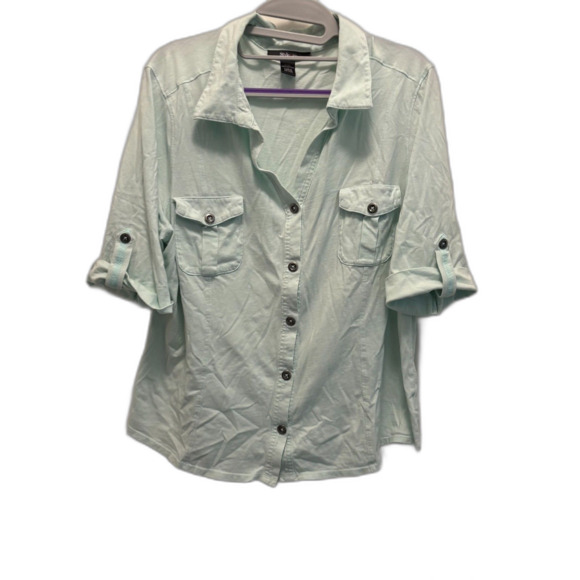 Style & Co Button Down Blouse Mint Green Size XXL EUC - Picture 2 of 9